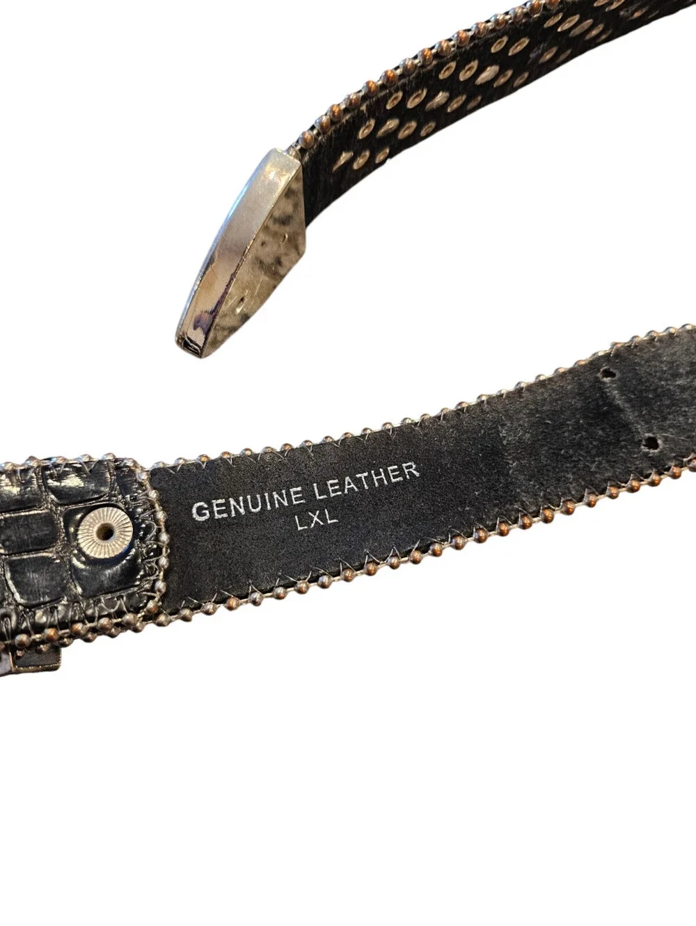 Black embossed leather western-style rhinestone studded belt Sz L/XL Y2K Bling